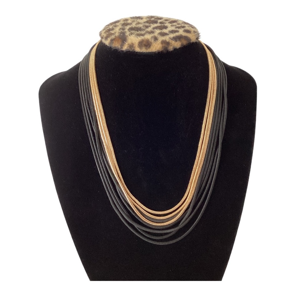 Anna & Ava Multi Layered Round Snake Chain Necklace Flexible Black And Gold Tone
